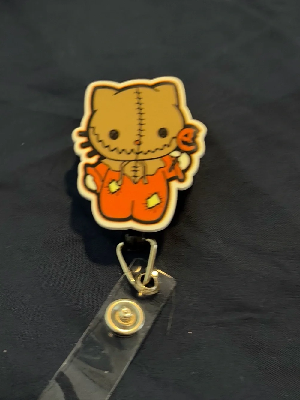 Cute Orange Cat Character Badge Reel with Retractable Clip